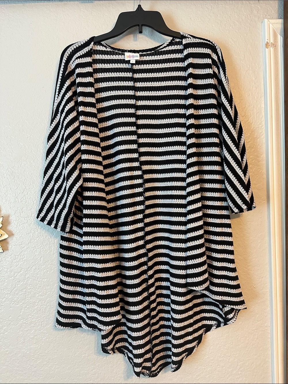 LuLaRoe Black and White Striped Open Knit Top